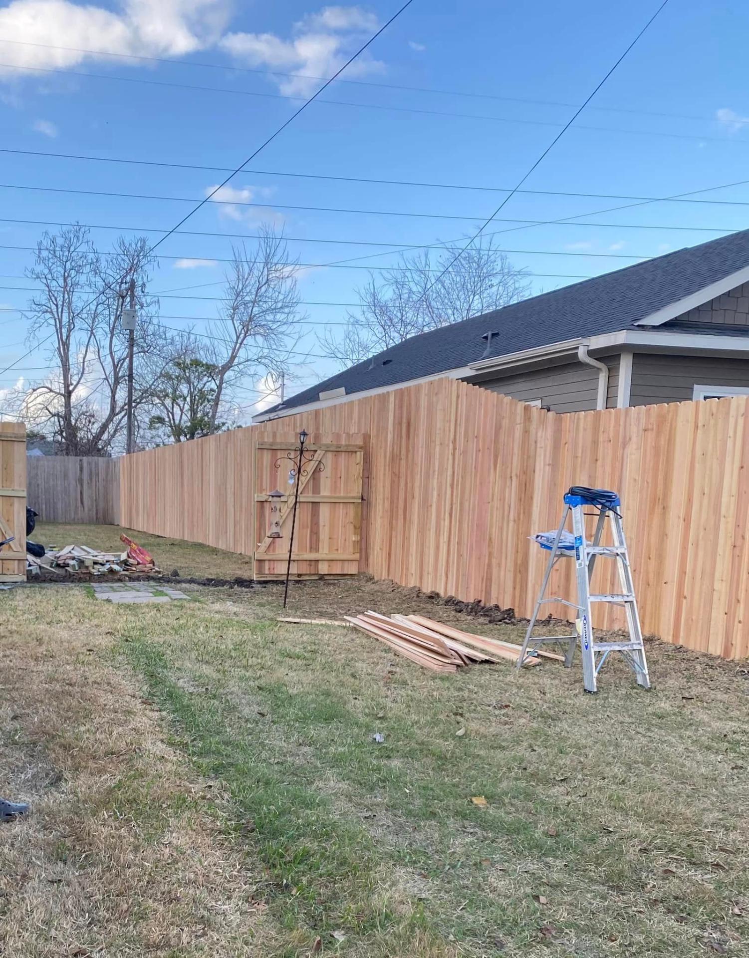 Cedar privacy fence with custom gate