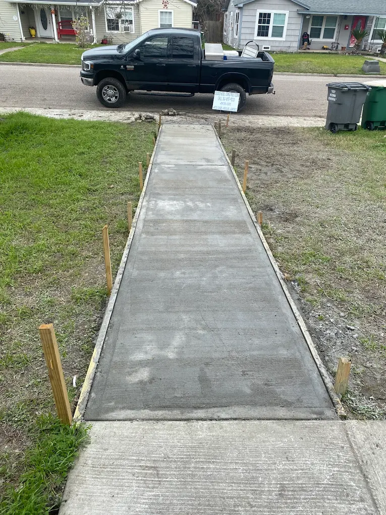 Freshly poured concrete walkway